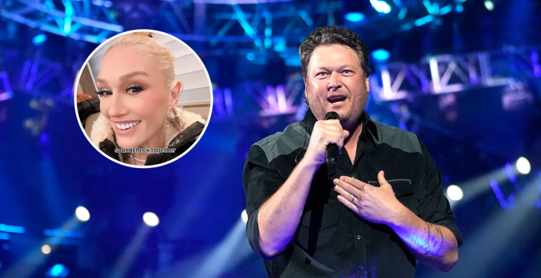 HOUSTON, TEXAS - FEBRUARY 27: Blake Shelton performs during the Houston Livestock Show and Rodeo at NRG Park on Tuesday, Feb. 27, 2024, in Houston and screengrab via Gwen Stefani's Twitter account.