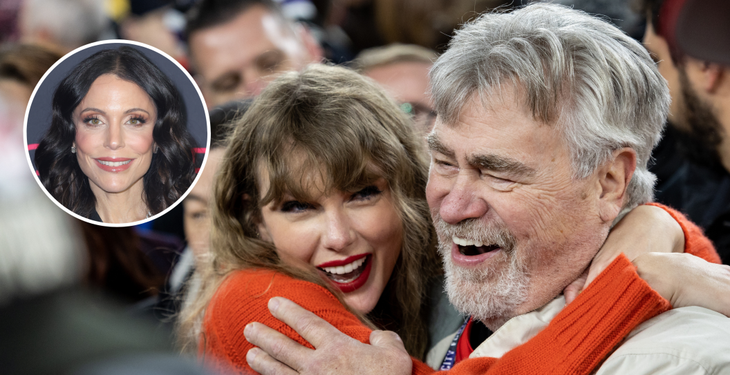 BALTIMORE, MARYLAND - JANUARY 28: Taylor Swift hugs Ed Kielce after the AFC Championship NFL football game between the Kansas City Chiefs and Baltimore Ravens at M&T Bank Stadium on January 28, 2024 in Baltimore, Maryland and NEW YORK, NEW YORK - FEBRUARY 07: Bethenny Frankel attends the Prime Video's "Upgraded" New York Screening at iPic Fulton Market on February 07, 2024 in New York City.