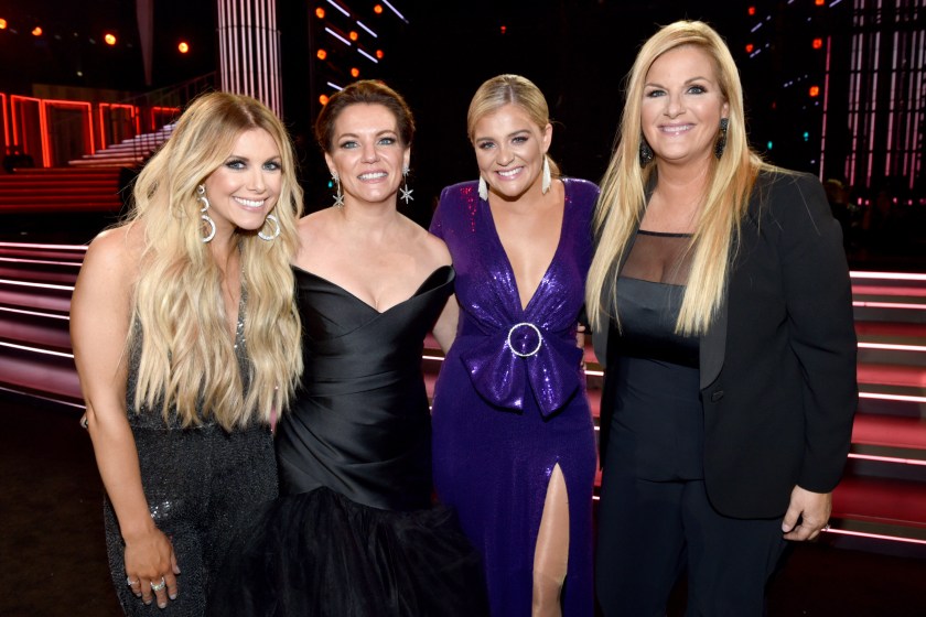 NASHVILLE, TN - NOVEMBER 14: (INSIDE ACCESS - FOR EDITORIAL USE ONLY) Lindsay Ell, Martina McBride, Lauren Alaina, and Trisha Yearwood attend the 52nd annual CMA Awards at the Bridgestone Arena on November 14, 2018 in Nashville, Tennessee. 
