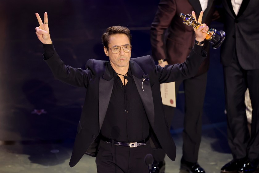 HOLLYWOOD, CALIFORNIA - MARCH 10: Robert Downey Jr. accepts the Best Actor in a Supporting Role for "Oppenheimer" onstage during the 96th Annual Academy Awards at Dolby Theatre on March 10, 2024 in Hollywood, California.