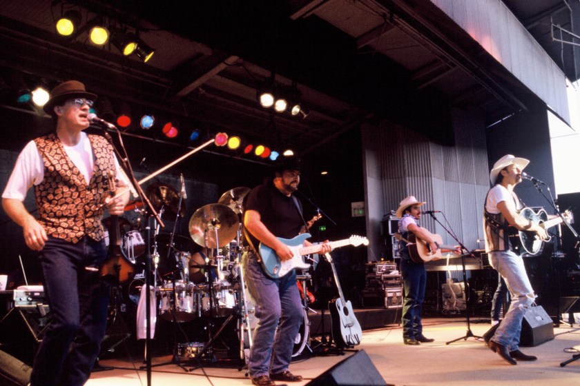 SAN JOSE, CA - AUGUST 3: Tim McGraw and band performs at the Santa Clara County Fairgrounds on August 03, 1994 in San Jose California.