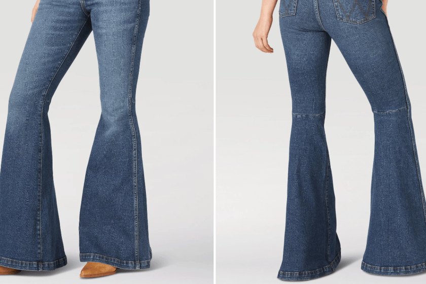 Screengrabs from Wrangler of Lainey Wilson's denim bell bottoms of choice.