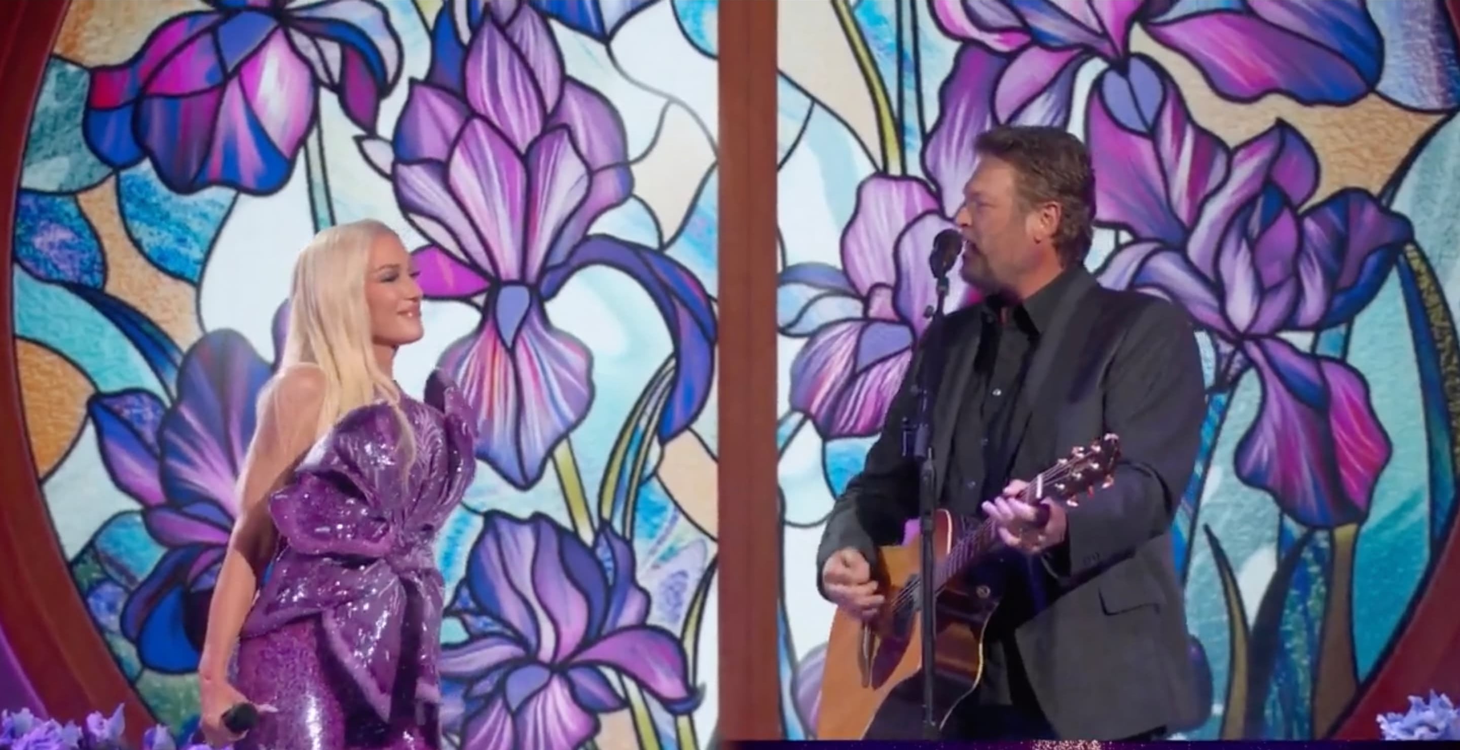 Blake Shelton and Gwen Stefani Are Sweet For Each Other in Purple Irises Performance