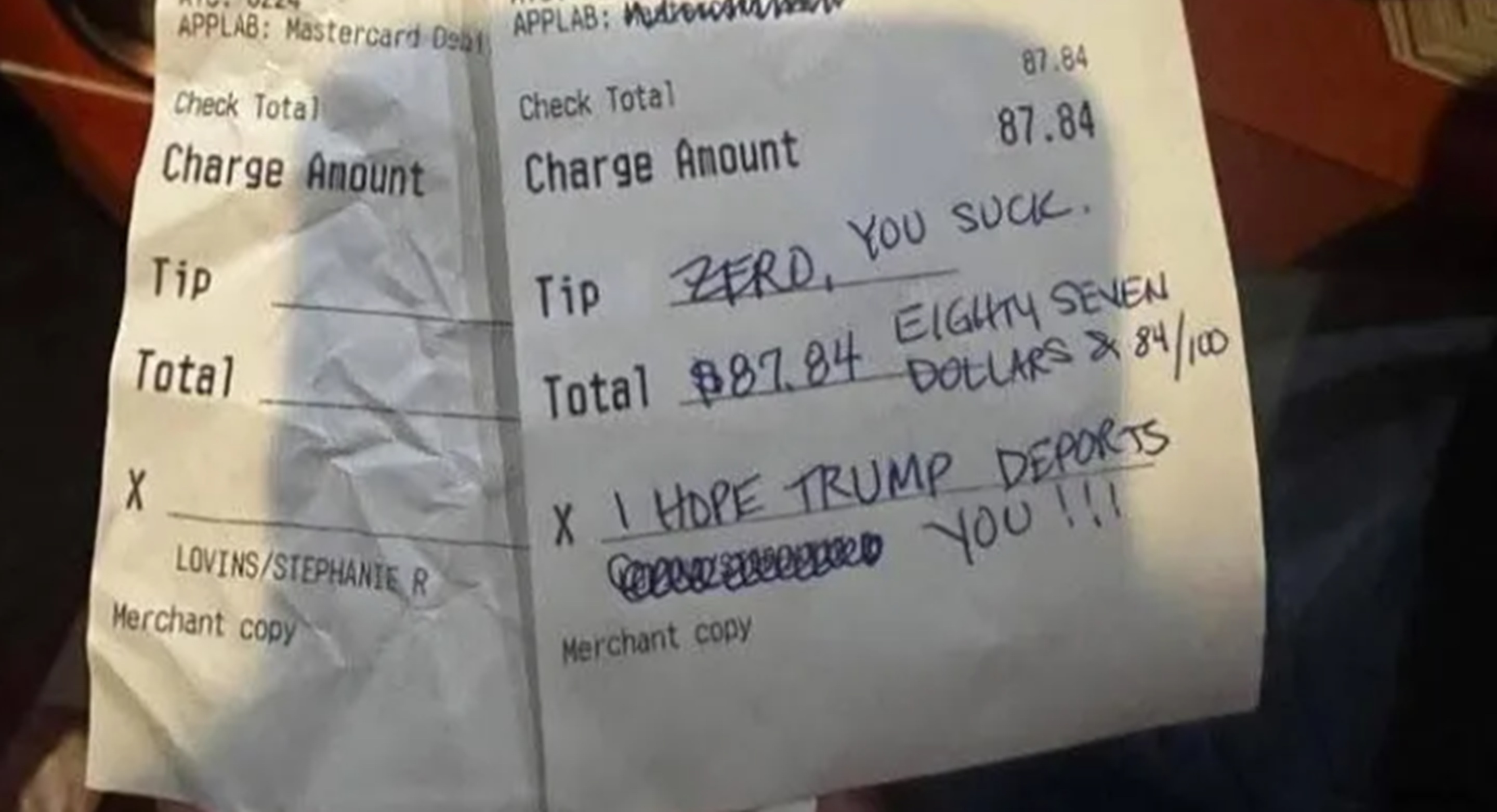 Restaurant, receipt