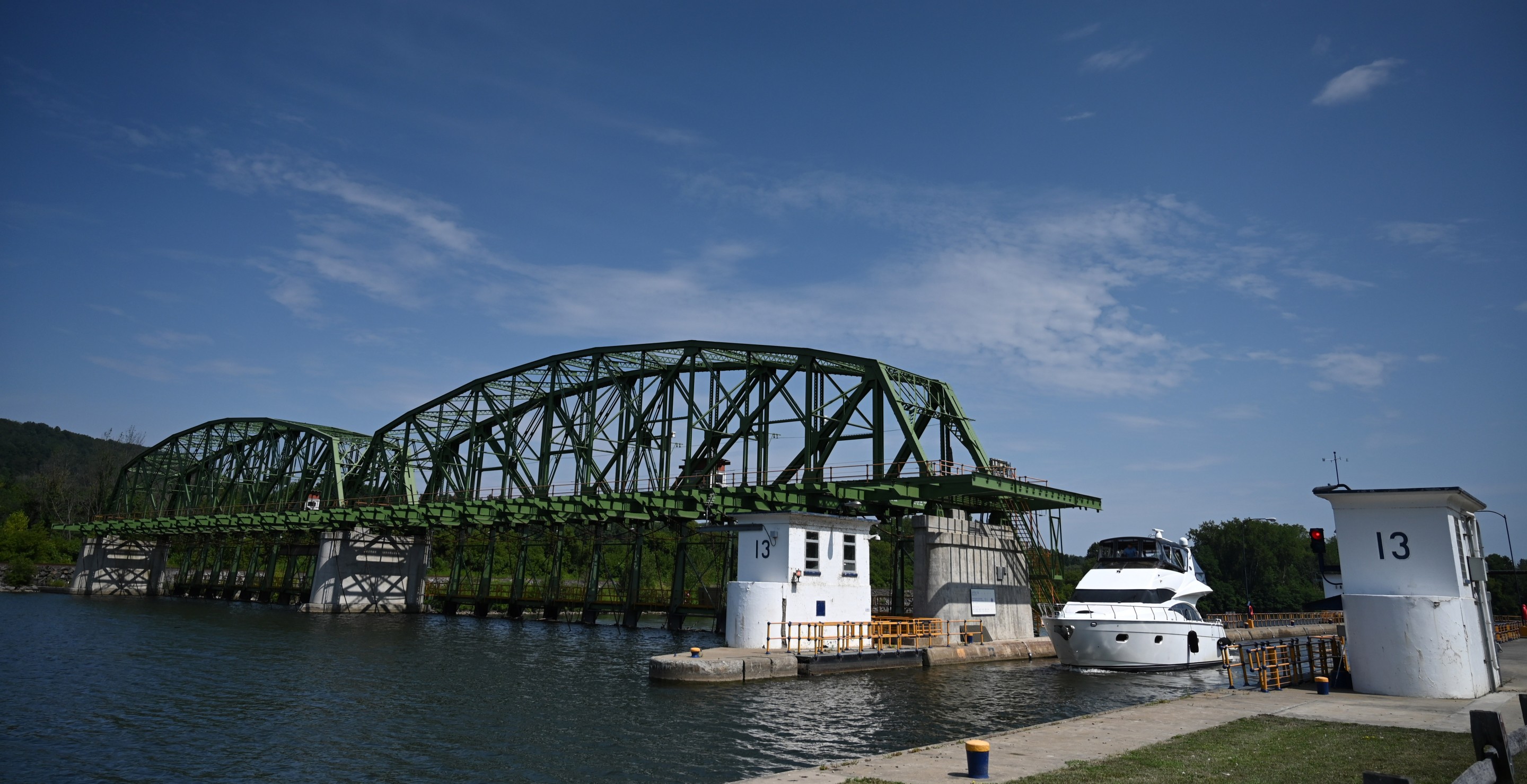 FULTONVILLE, NY - AUGUST 13: A pleasure boat heads out of Erie Canal Lock 13 on the Mohawk River on Wednesday, Aug. 13, 2025, at the Mohawk Valley Welcome Center - Westbound in Fultonville, N.Y. (Will Waldron/Albany Times Union via Getty Images)