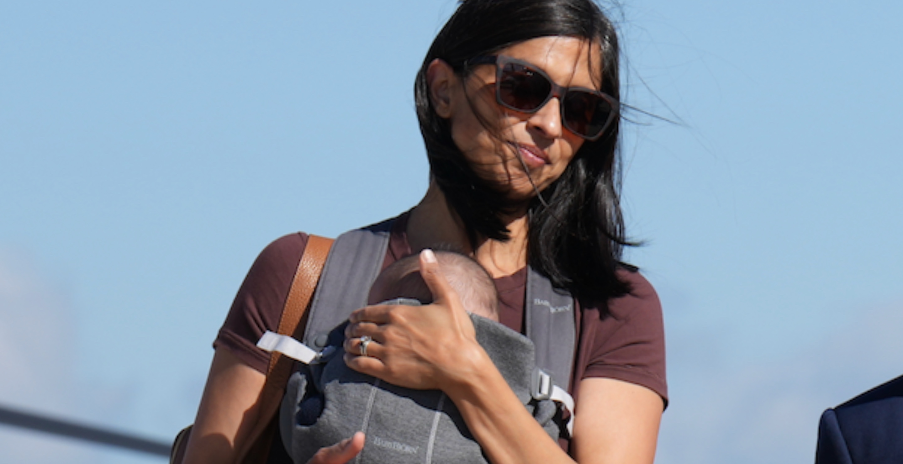 Usha Vance Stumbles Down Helicopter Steps With 9-Week-Old Son Strapped to Her Chest