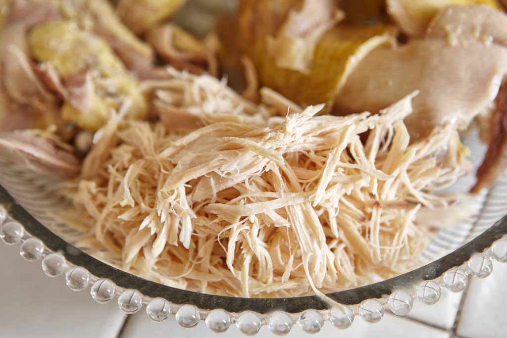Shredded chicken for the ingredient for Soto, the traditional Indonesian chicken soup
