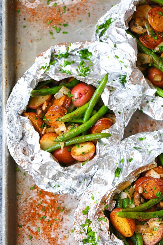 Sausage, Potato, and Green Bean Foil Packets