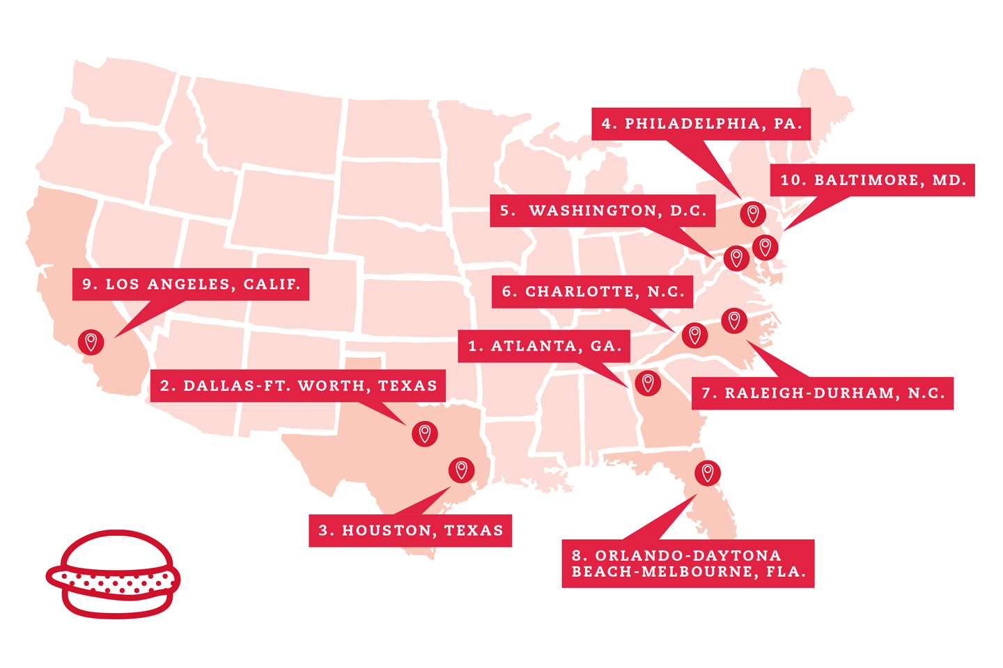 The 10 Cities That Ate The Most Chick Fil A Original Chicken Sandwiches CFLA CHKTWN MAP For Header 