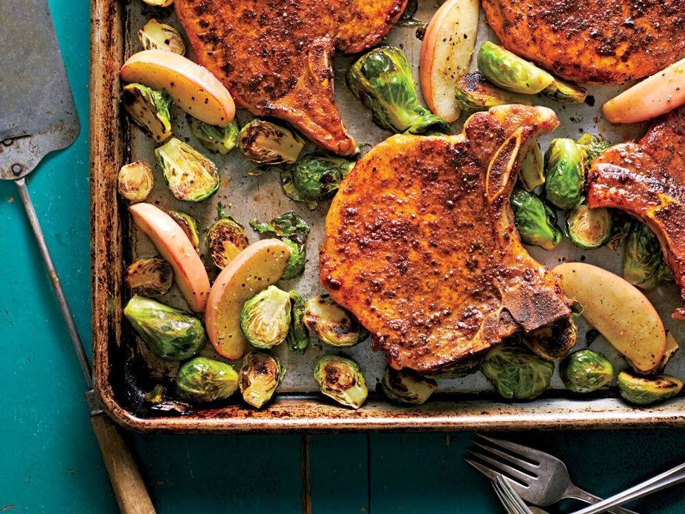 one-pan-dinners-pork-chops-apples-brussels-sprouts
