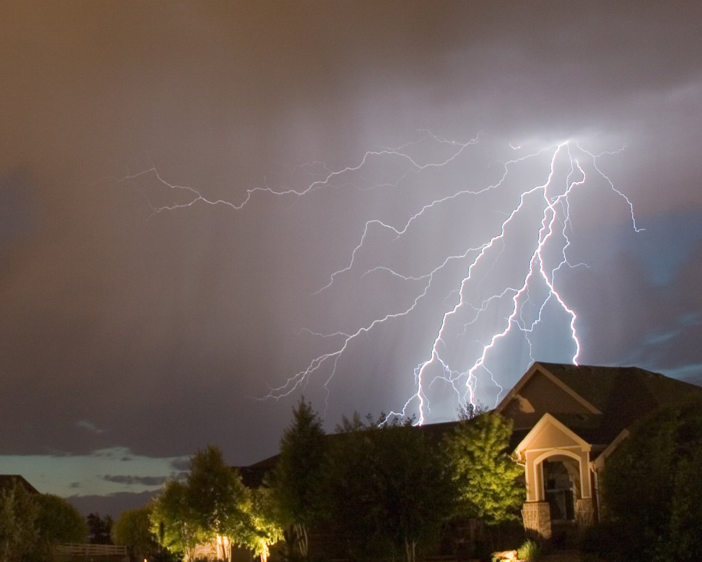 shower in a thunderstorm