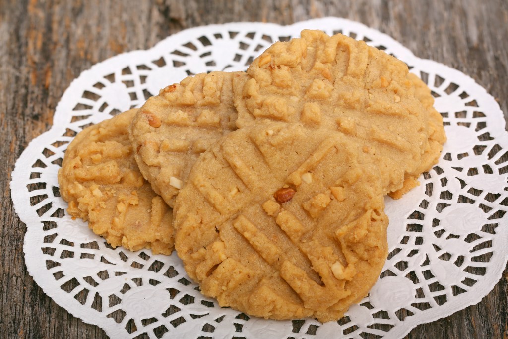 Fresh Peanut Butter Cookies on white doily ready to eat