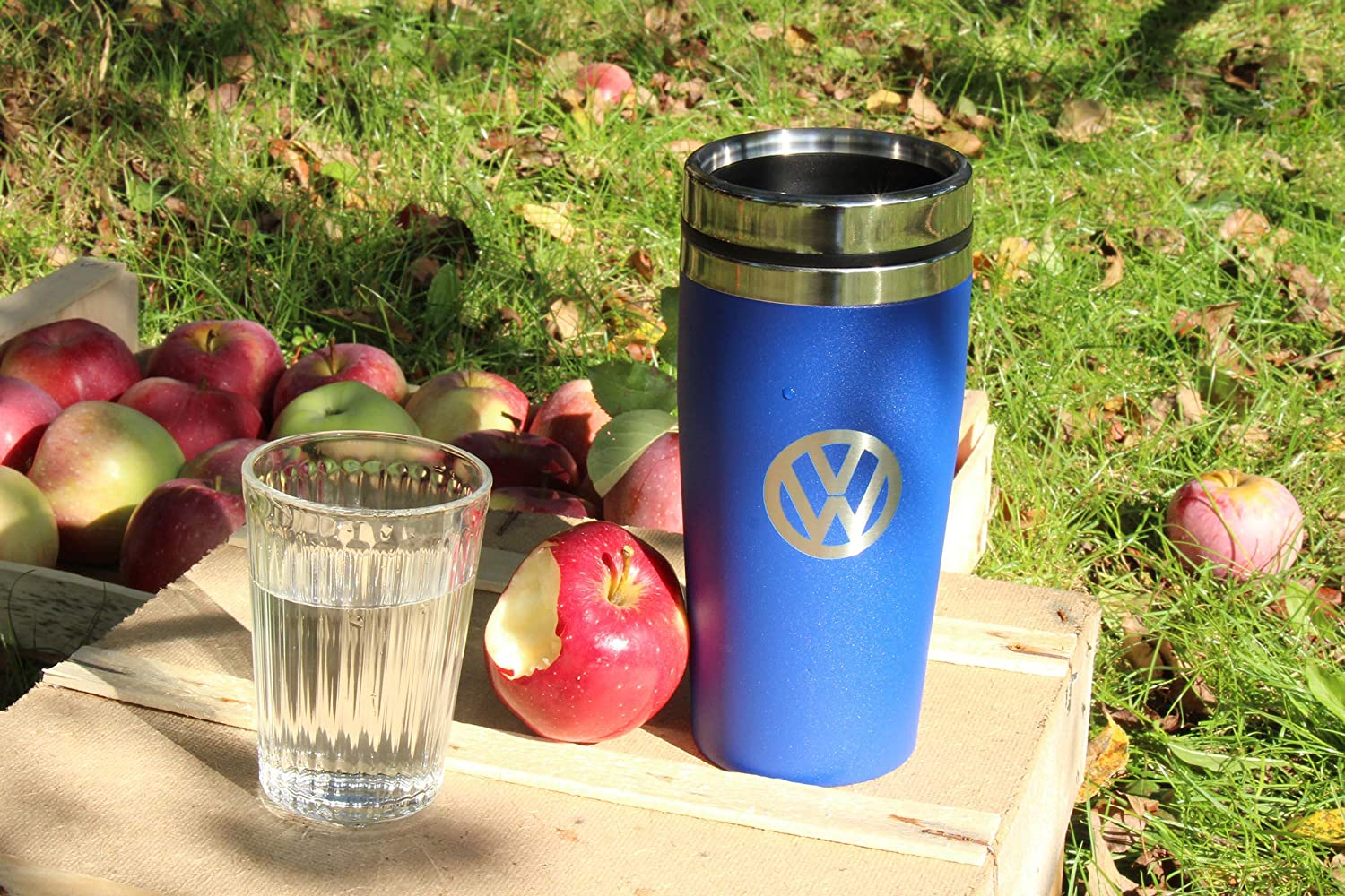 BRISA VW Collection - Volkswagen Samba Bus T1 Camper Van Insulated Stainless Steel Tumbler, Thermo Mug (Double-Walled:13.5 fl.oz.:Blue)