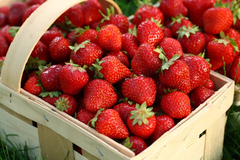 Home Grown Strawberries in Wooden Basket
