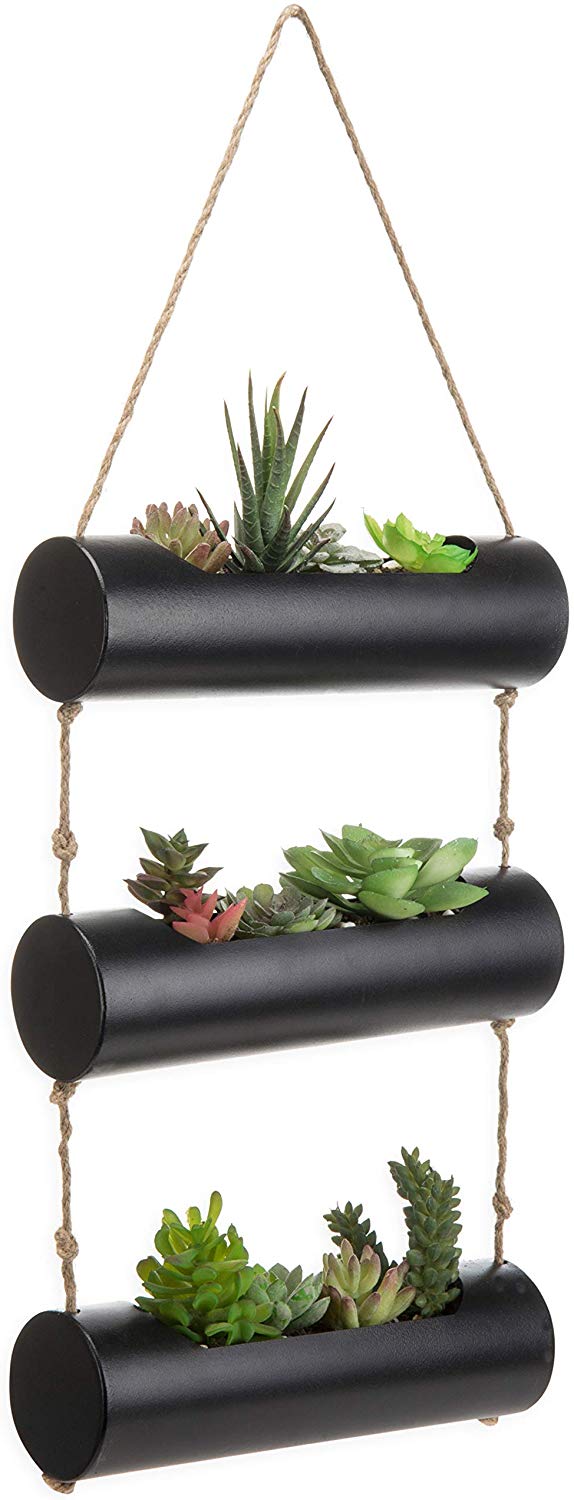 lack Metal Wall-Hanging 10-Inch Cylinder Trough-Style Planter for Succulent Cactus Plants