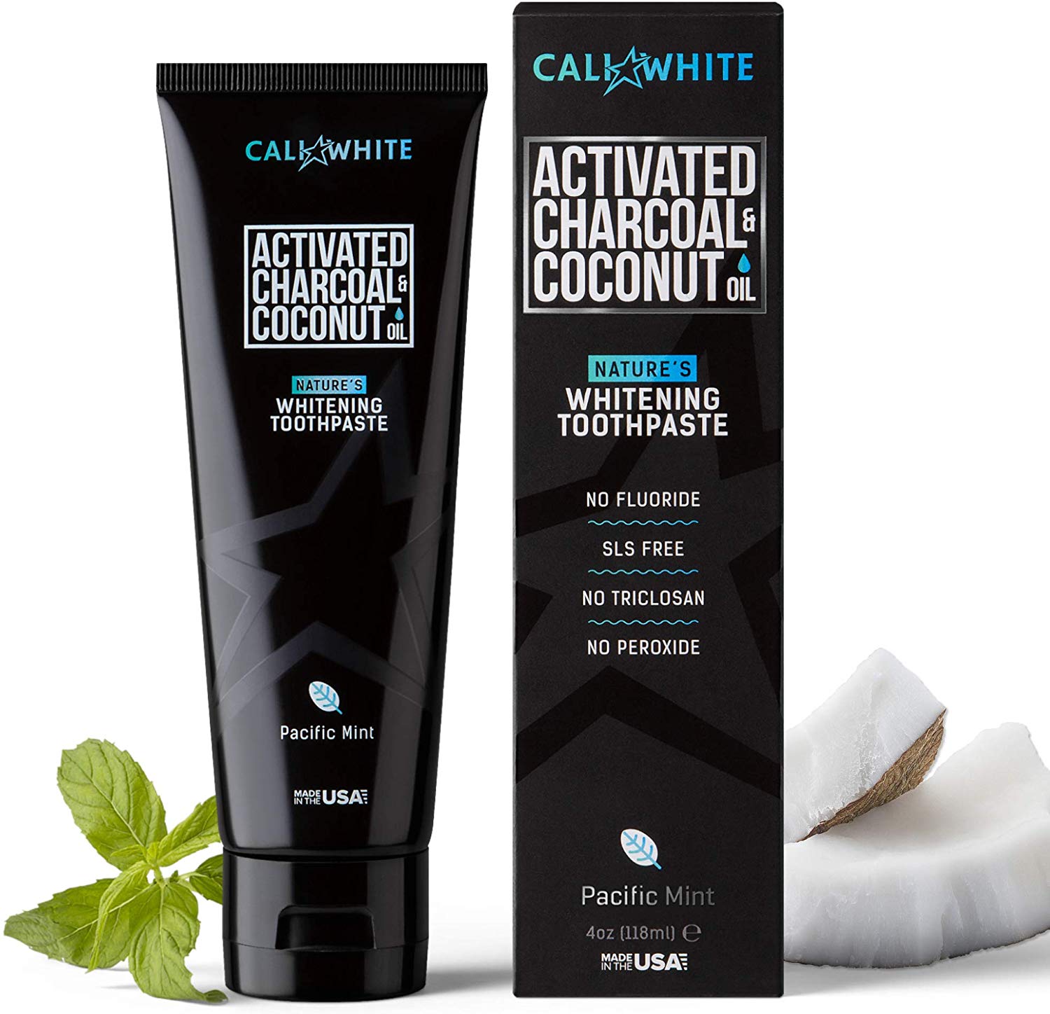 Cali White ACTIVATED CHARCOAL & ORGANIC COCONUT OIL TEETH WHITENING TOOTHPASTE,