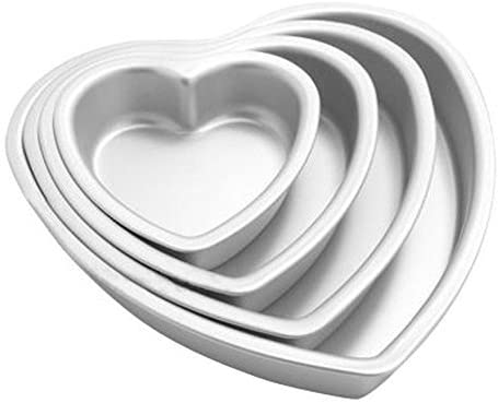 eoocvt 4pcs Aluminium Heart Shaped Cake Pan Set Tin Muffin Chocolate Mold Baking with Removable Bottom - 5" 6" 8" 10"