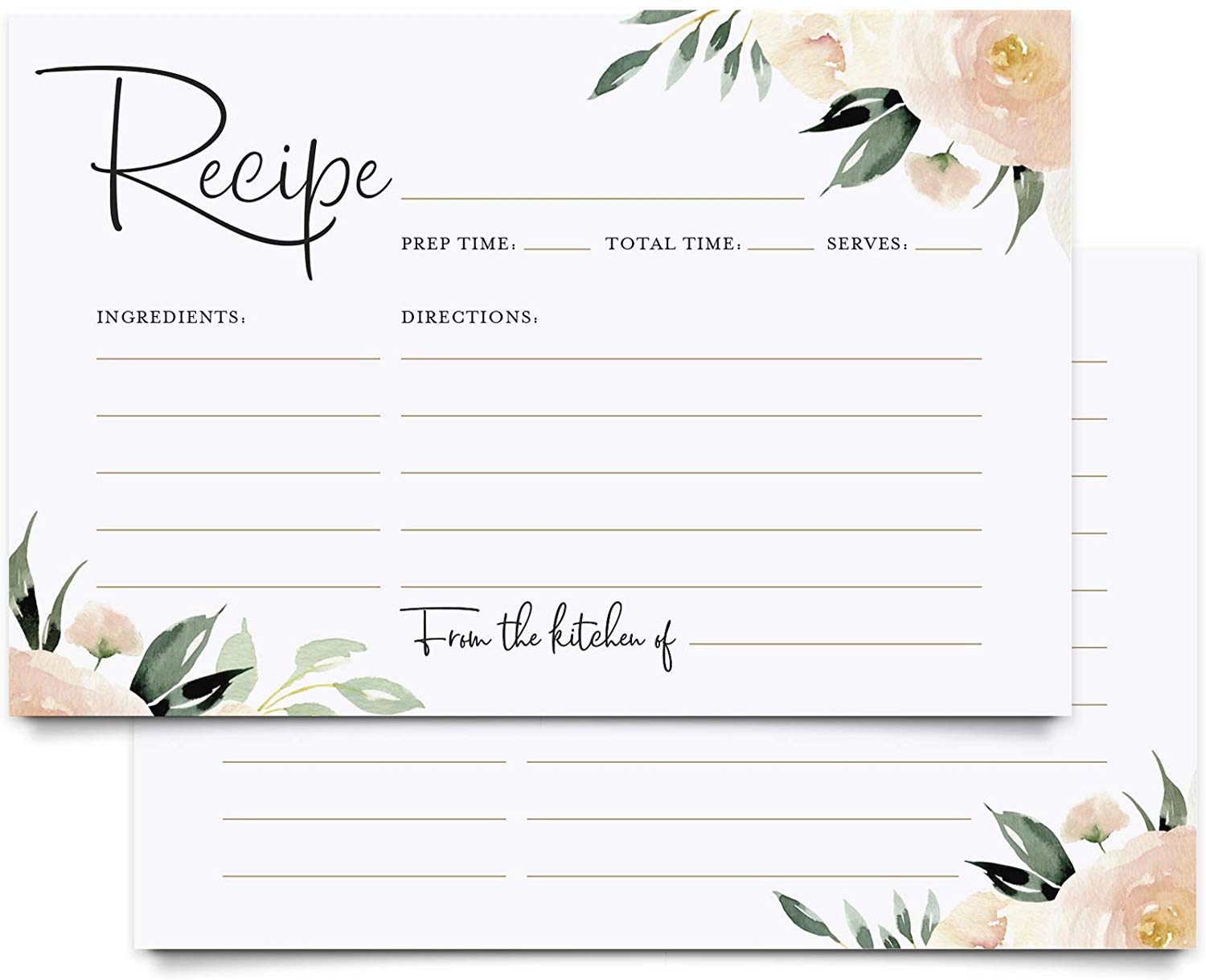 Bliss Collections Floral Recipe Cards, Double Sided, Coral and Greenery Flower Design for Bridal Shower, Wedding Shower, Housewarming Gift! Pack of 50 4x6 Cards
