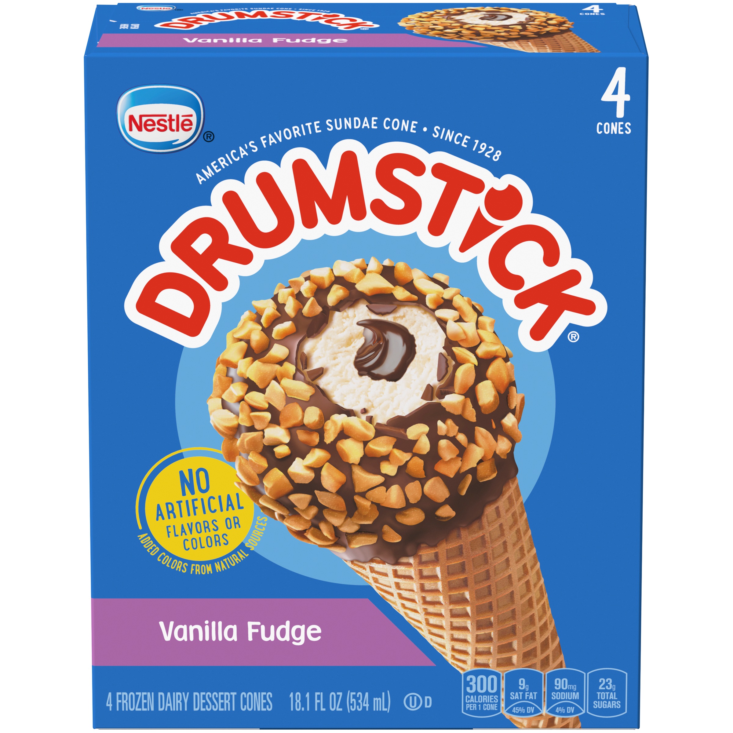 DRUMSTICK Vanilla Fudge Frozen Dairy Dessert Cones 4 ct Box
