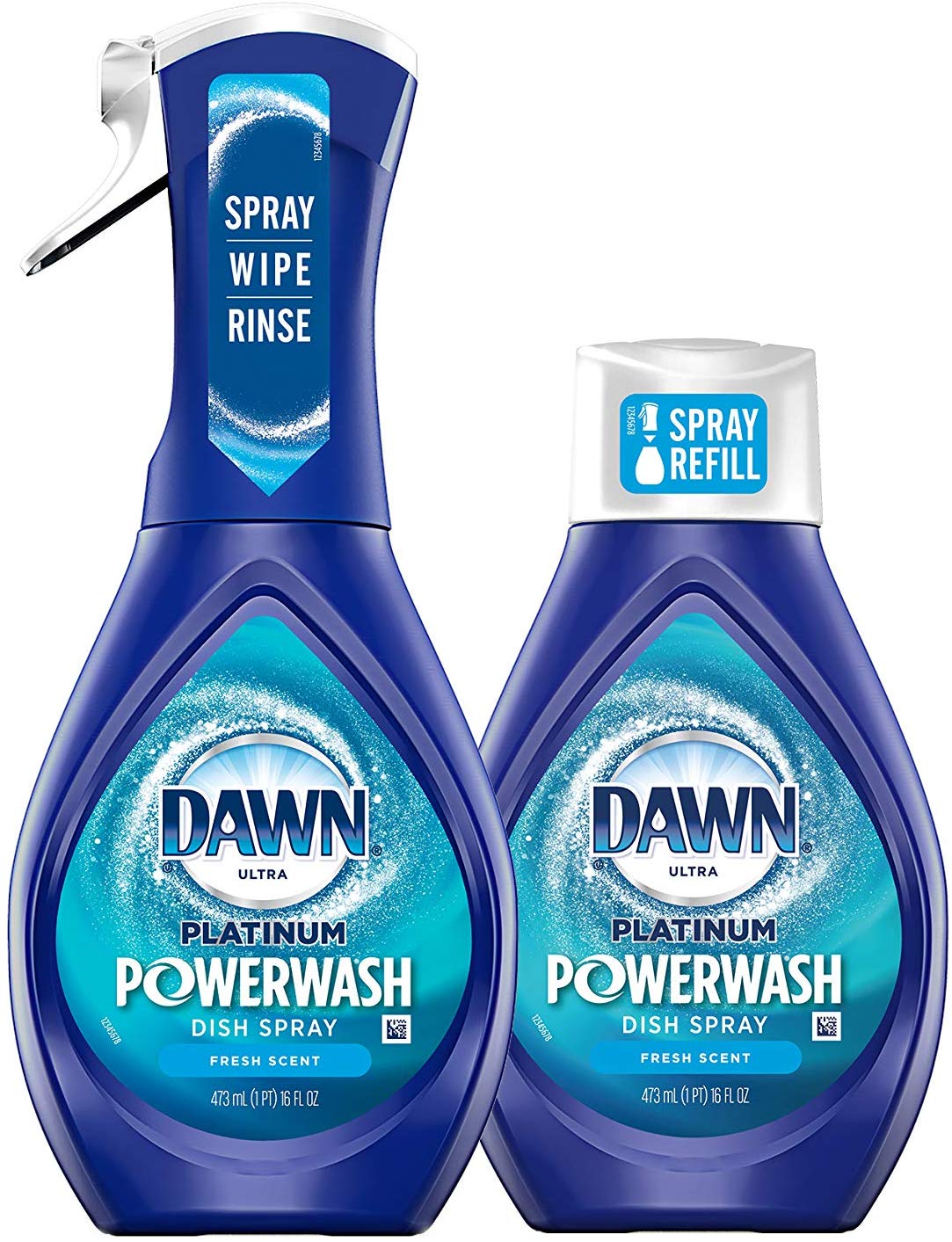 Dawn Platinum Powerwash Dish Spray, Dish Soap, Fresh Scent Bundle, 1 Starter-Kit (16 fl oz) plus 1 refill (16 fl oz ea)