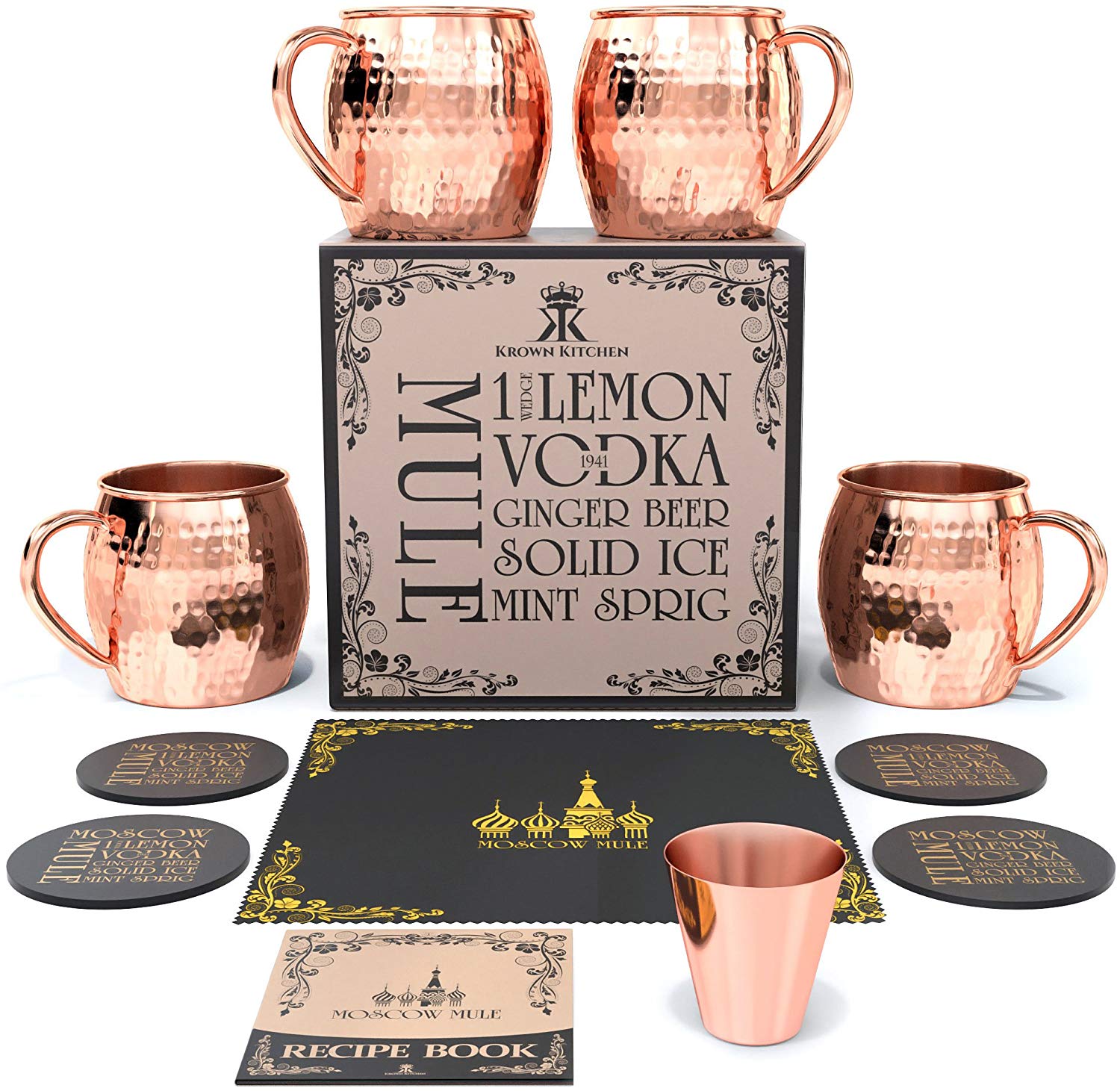 Krown Kitchen - Moscow Mule Copper Mugs Set of 4 Gift Set