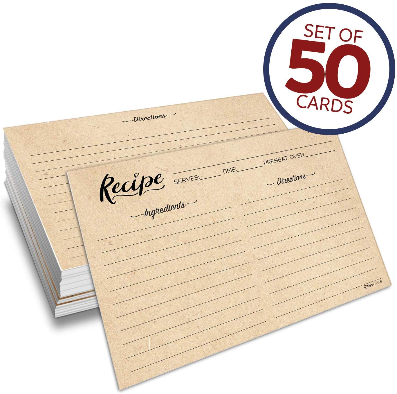 Nuah Prints Double Sided Recipe Cards 4x6 Inch, Set of 50 Thick Cardstock Recipe Cards with Lines, Easy To Write On Smooth Surface, Line Printed, Large...