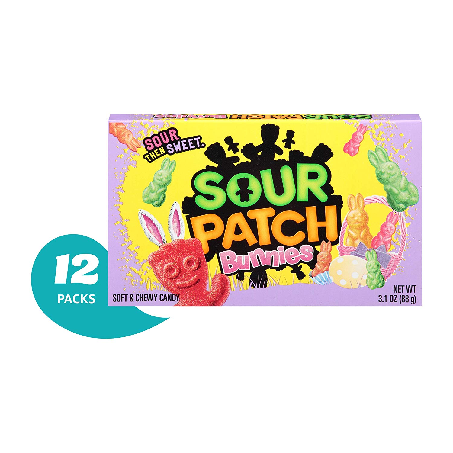 SOUR PATCH KIDS Easter Bunnies Sweet & Sour Chewy Candy - Pack of 12