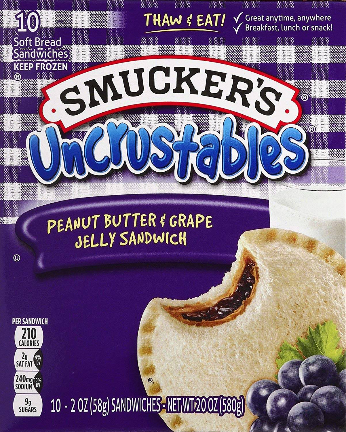 Smucker's Uncrustables Peanut Butter & Grape Jelly Sandwiches, 20 oz (Frozen)