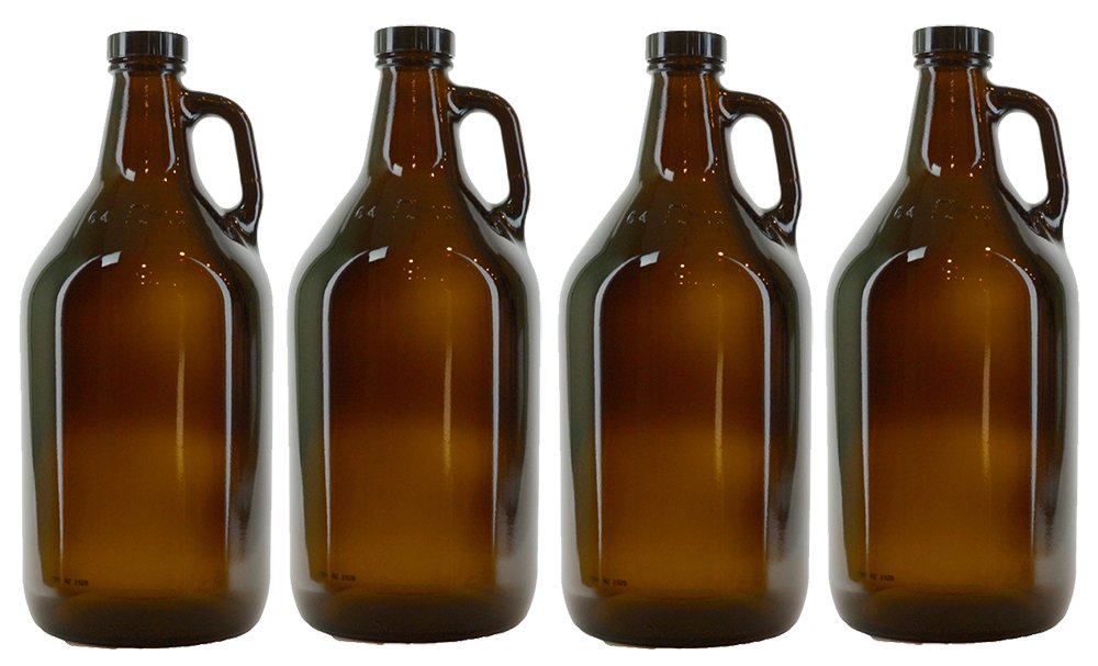 True Fabrications 1/2 Gallon Amber Beer Growler with poly seal caps, Reusable, Has Uv Protection (Pack of 4)