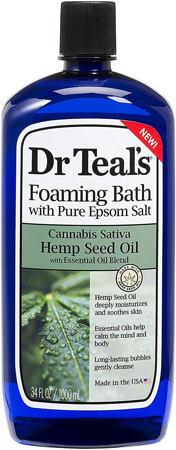 Pure Epsom Teal's Foaming Bath Salt, Cannabis Sativa Hemp Seed Oil, 34 fl oz