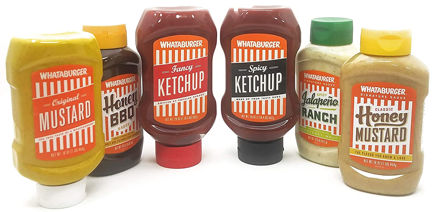 Whataburger Ultimate Variety Sauce and Condiment Pack - Ketchup, Mustard, BBQ Sauce, Jalapeno Ranch - 6-Pack Deal