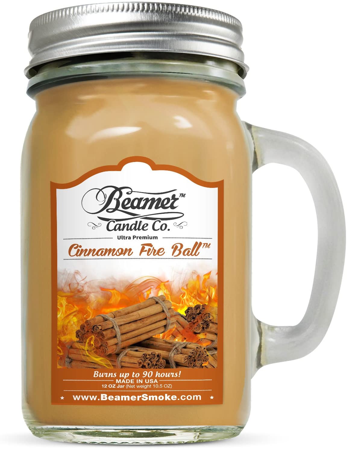 12oz Cinnamon Fire Ball Scented Beamer Candle Co. Ultra Premium Jar Candle. 90 Hr Burn Time. USA Made