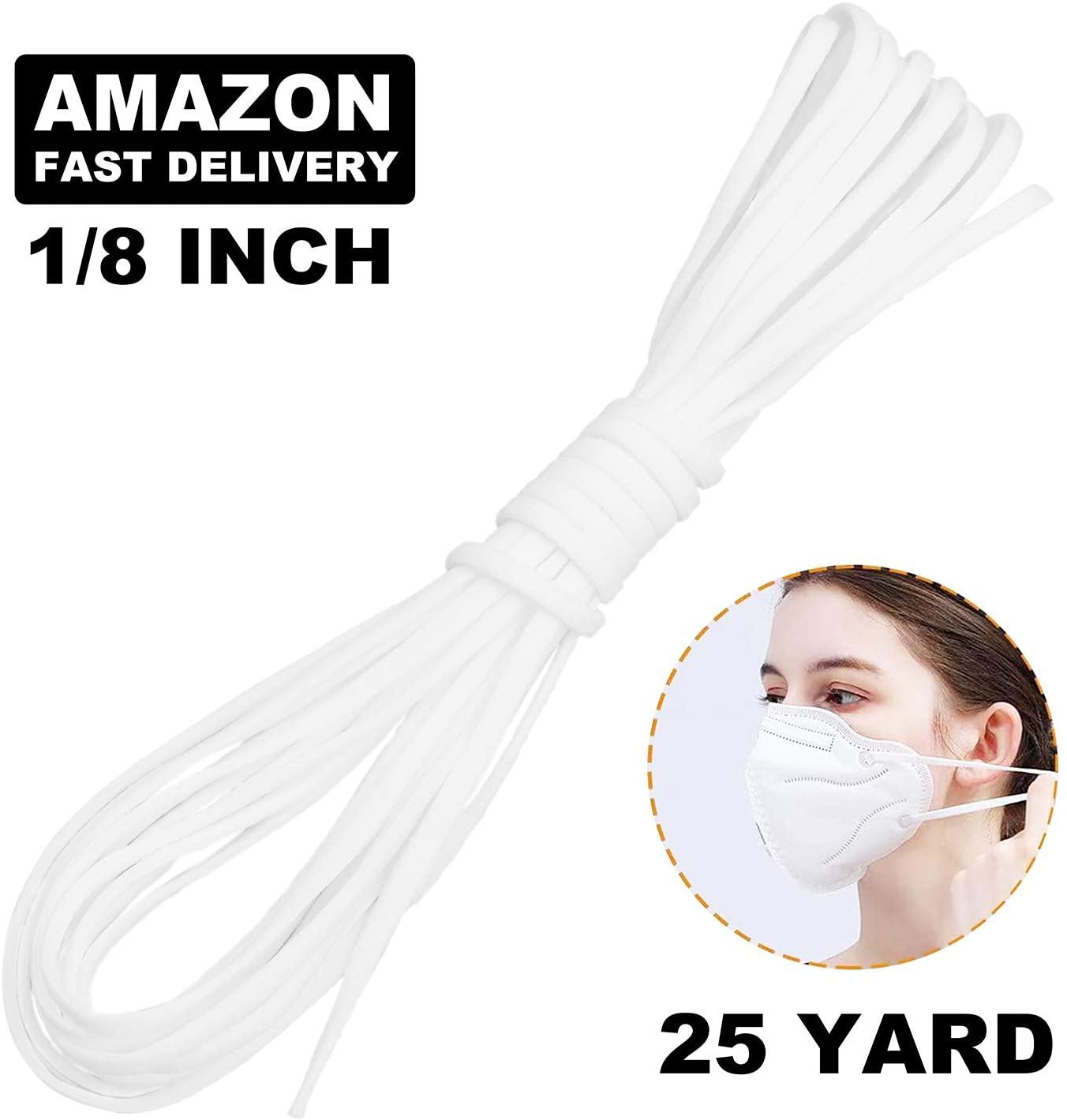 25 1:8 Inch Yard Elastic Cord DIY Cord for Sewing,Sewing Cord Elastic Bands Rope Crafting Stretch DIY Ear Band Loop White