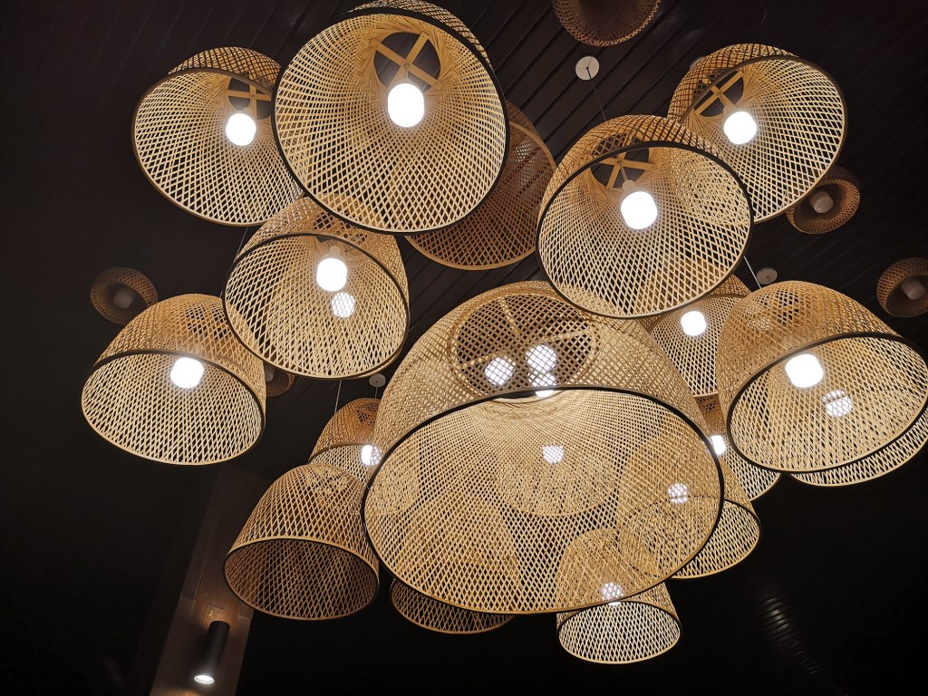 A beautiful bamboo made hanging lights for dining area