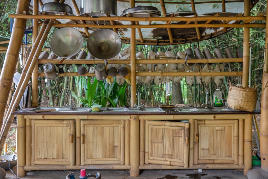 Outdoor Sink at Kitchen Area of a Sustainable Bamboo Building