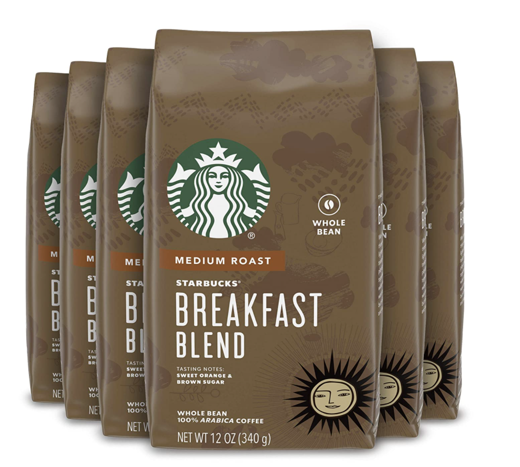 Starbucks Medium Roast Whole Bean Coffee — Breakfast Blend — 100% Arabica — 6 bags (12 oz. each)