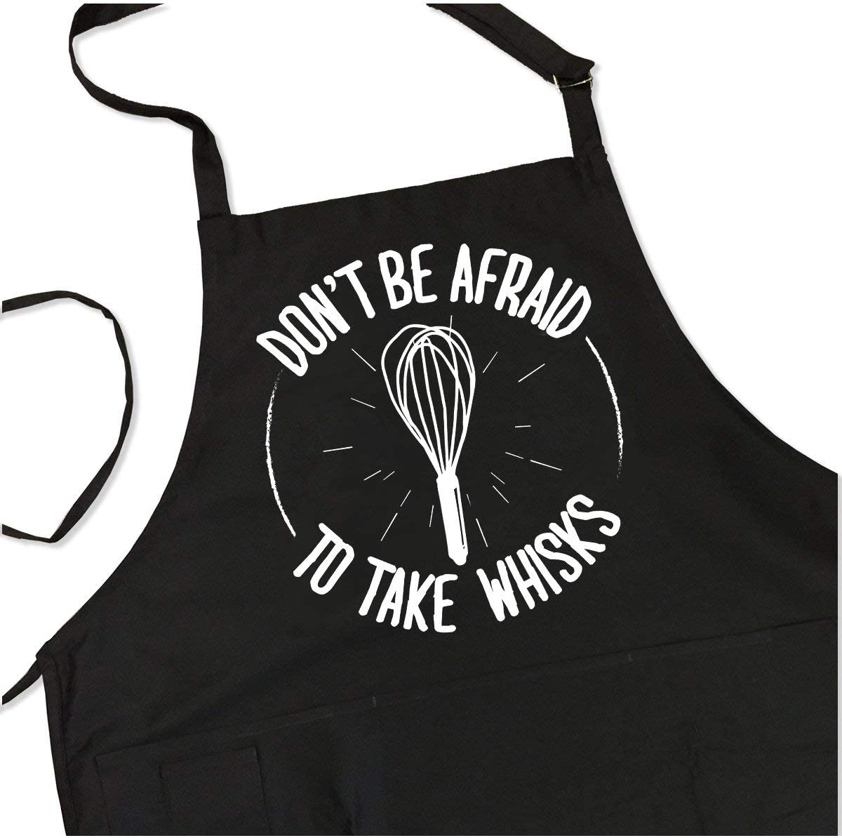ApronMen - Don't Be Afraid To Take Whisks Apron - BBQ Grill Apron - 1 Size Fits All Chef Apron Poly/Cotton 4 Utility Pockets, Adjustable Neck and Extra Long Waist Ties