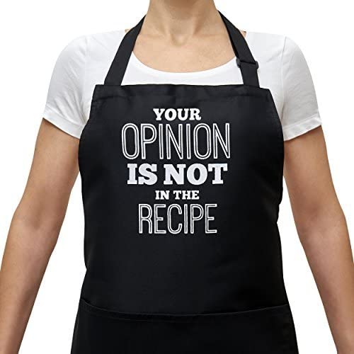Savvy Designs BBQ Apron Funny Apron - Your Opinion is Not in The Recipe - Adjustable Black Apron with Pockets