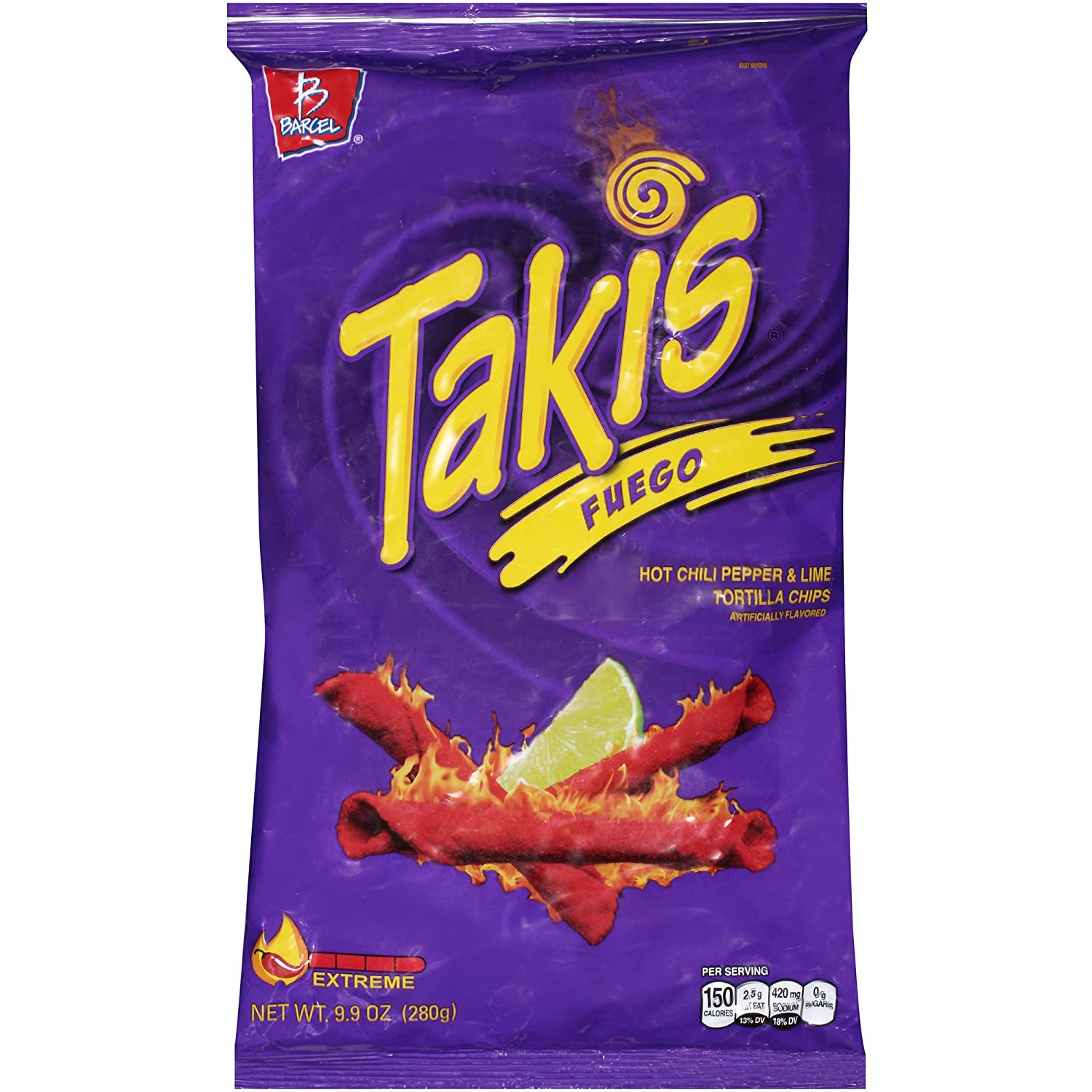 Takis Fuego Hot Chili Pepper & Lime Tortilla Chips, 9.9-Ounce Bag (1 Pack)