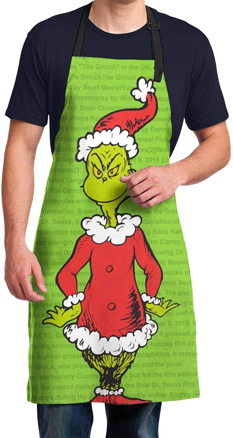 The Grinch Stole Christmas Adjustable Bib Apron - Extra Long Ties, Funny Waterdrop Resistant Kitchen Aprons For Cooking, Grill And Baking, Unisex