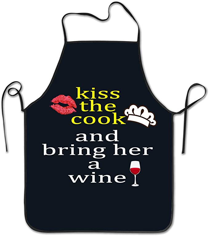 Women's Funny Apron - Kiss The Cook And Bring Her A Wine - for Party Kitchen