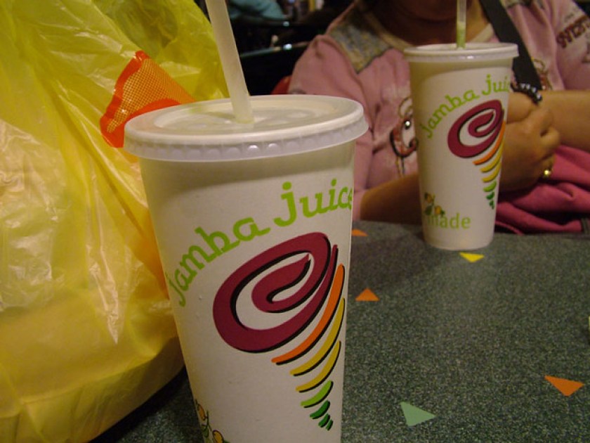 jamba juices and bags of food