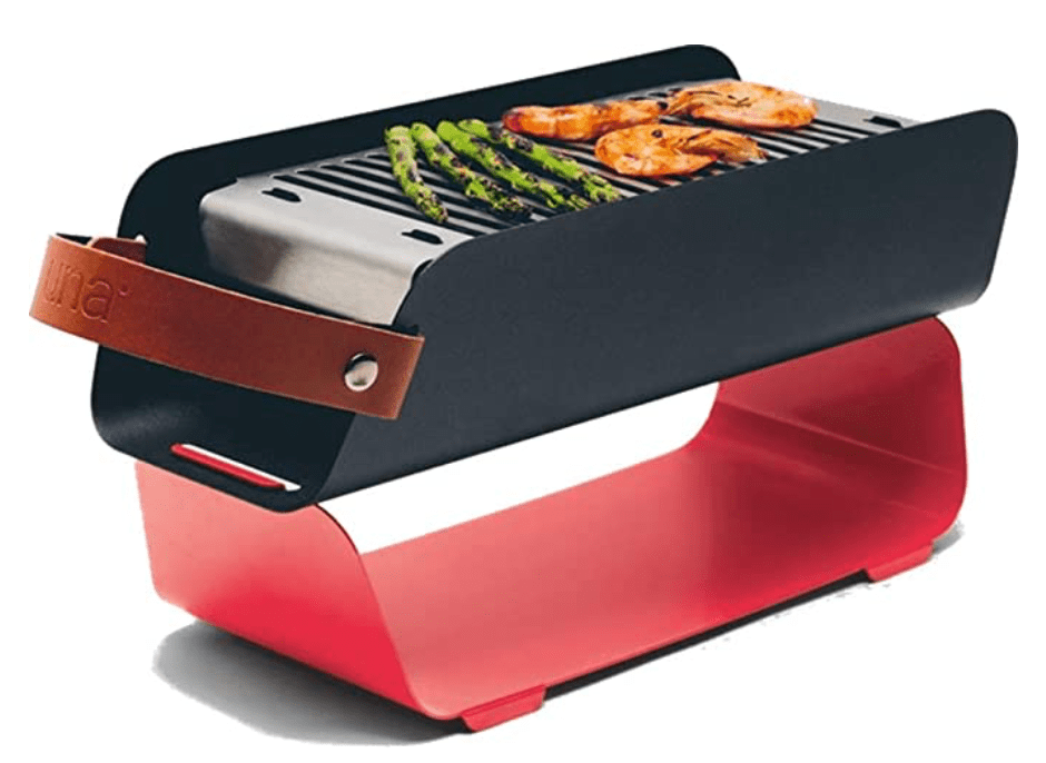 Una Portable Charcoal Grill: Compact Storage - Tabletop Safe - Red - Shish Kebab Skewer Stand - Great for Camping, Tailgating, Picnic, Backyard Cooking - Birthday Gift, Fathers Day - Dishwasher Safe