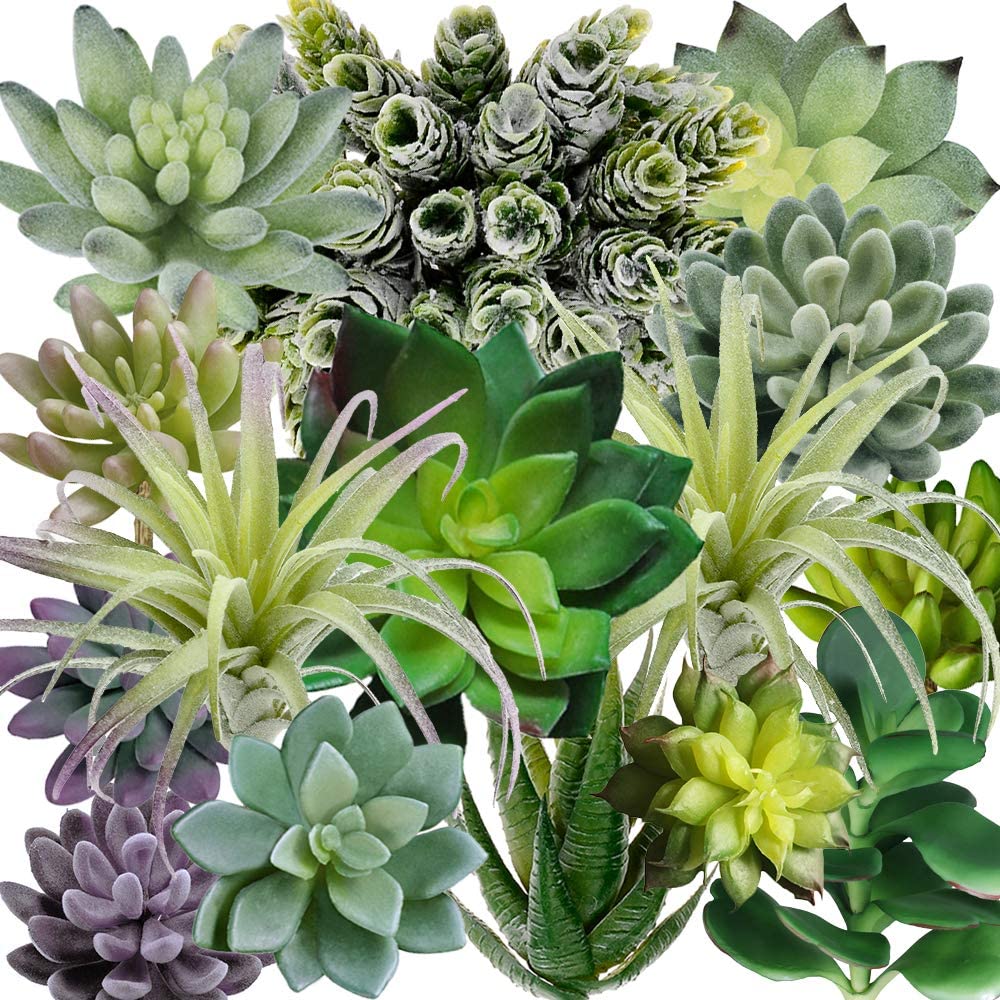 Supla 15 Pack Assorted Artificial Succulents Plants Fake Succulents Plants Unpotted Fake Cactus Textured Aloe for Floral Arrangement Wedding Party Accents