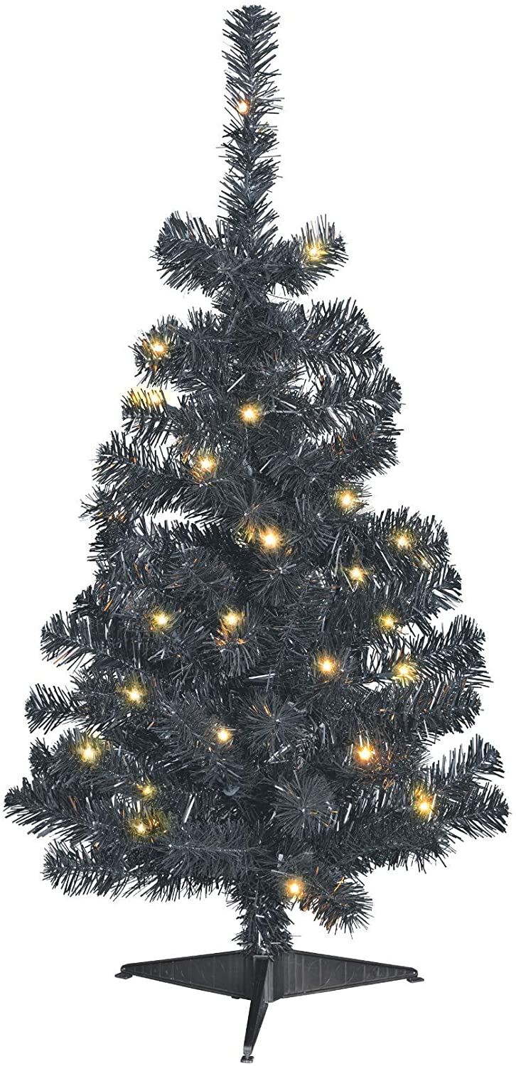 NOMA 3-Foot Pre-lit Christmas Tree | Black Tabletop Tree | Color Changing LED Lights | White & Multicolor Bulbs