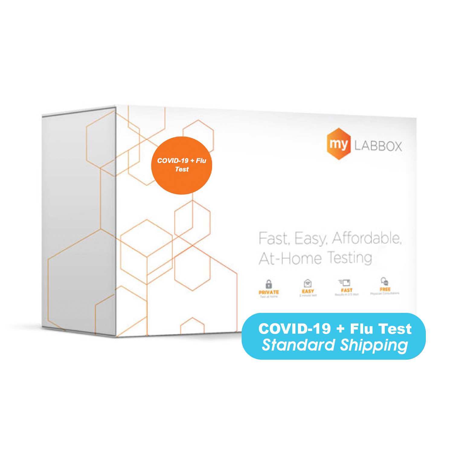 COVID-19 + Flu At-Home Test Kit, Nasal Swab Sample, STANDARD Shipping, by myLAB Box