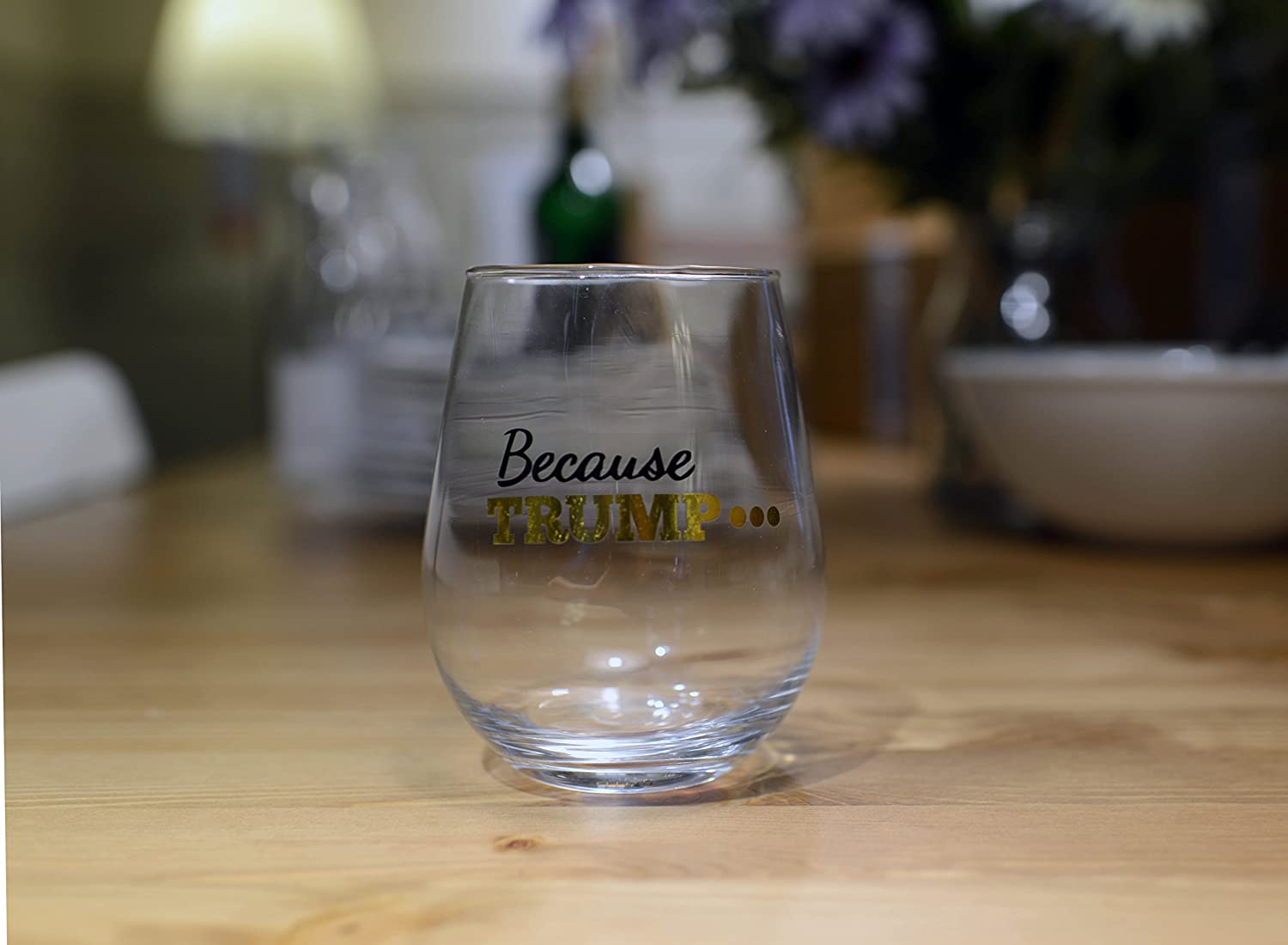 Because Trump 22 oz Stemless Wine Glass, Anti Trump Funny Gag Gift, White Elephant Gift, Gift for Feminists, Democrats & All Your Friends Gift for Birthday, Christmas, Independent Day, Retirement
