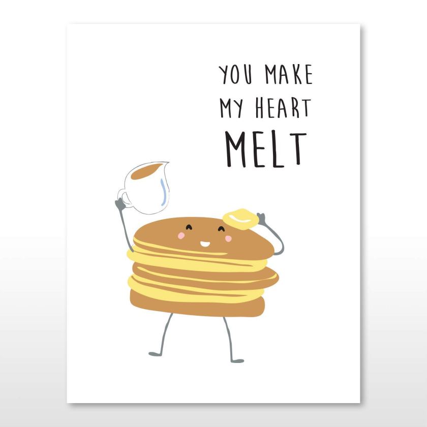 Funny Pancakes You Make My Heart Melt- Food Pun Blank Greeting Card, Happy Anniversary Love Boyfriend Girlfriend