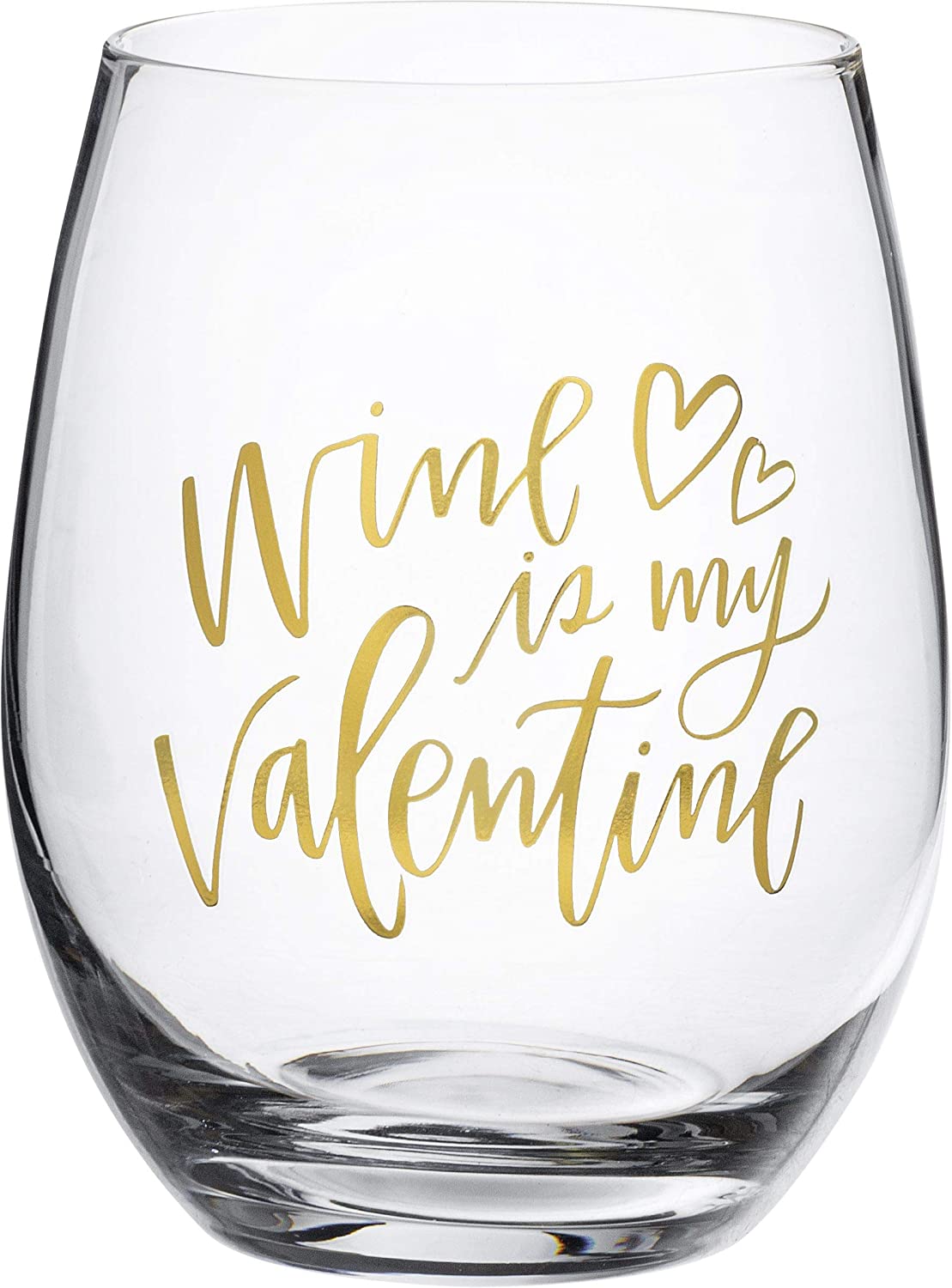 Primitives by Kathy 104109 Wine is My Valentine Stemless Wine Glass, 15oz, Clear and Gold