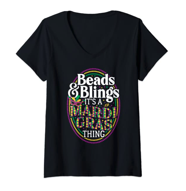 Womens Beads & Bling It's A Mardi Gras Thing Funny Party Costume V-Neck T-Shirt